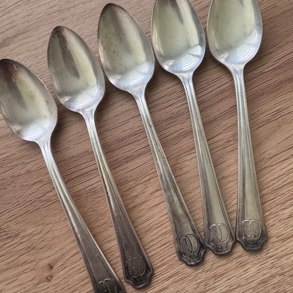 Set of 5 Vintage Governor Clinton Silverplate Teaspoons – Antique Monogrammed Fl - Picture 1 of 4